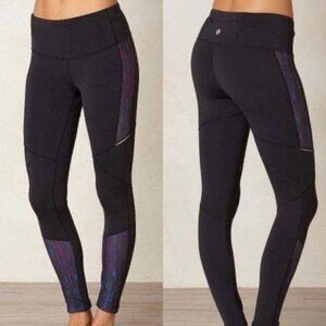 PRANA Ergo Leggings Black Stretch Panel Athletic Pant Women Multicolor Accents S